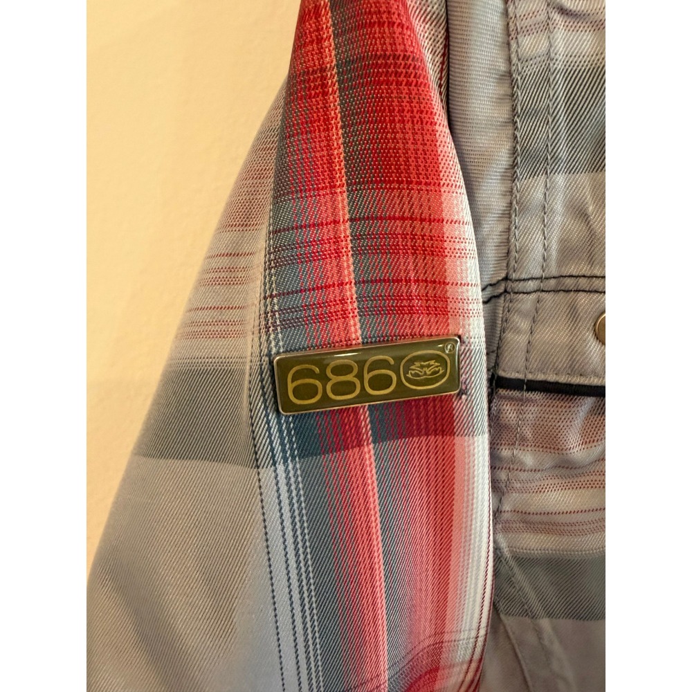 686 Acc Michael Akira West Womens Plaid Snowboard Jacket Red Grey Hooded Medium - Picture 9 of 12